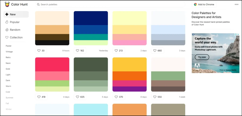 Color hunt website for designers