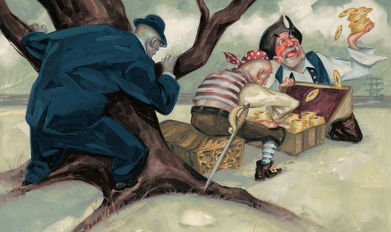 spy watching pirates enjoying loot