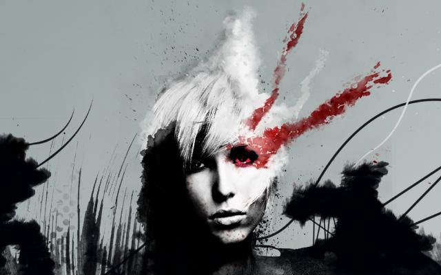 woman head with painted brush strokes