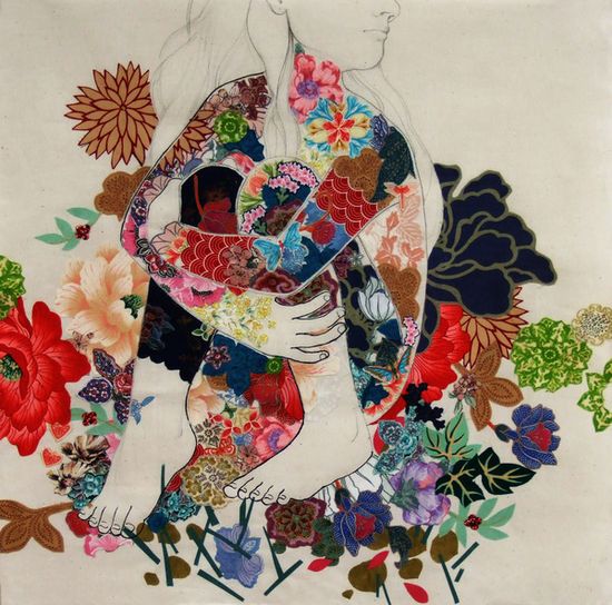 Fabric Flowers Mixed Media by Stasia