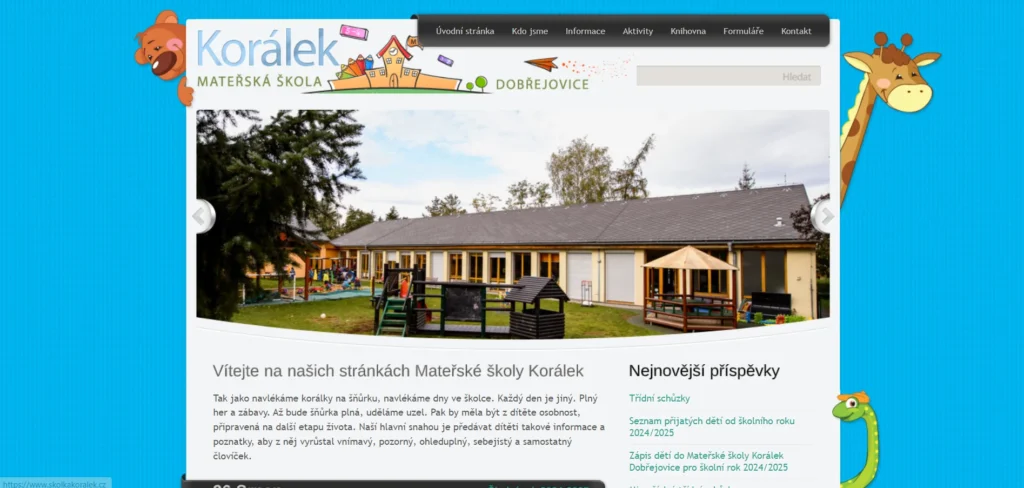 skolkakoralek-cartoonish-website-design homepage of Skolkakoralek Website Design