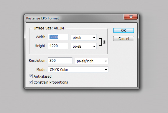 open EPS in Photoshop tutorial step 2