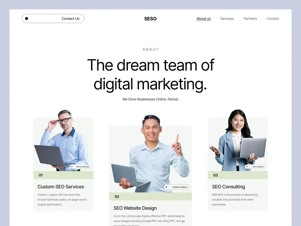 creative about us page for a digital marketing agency