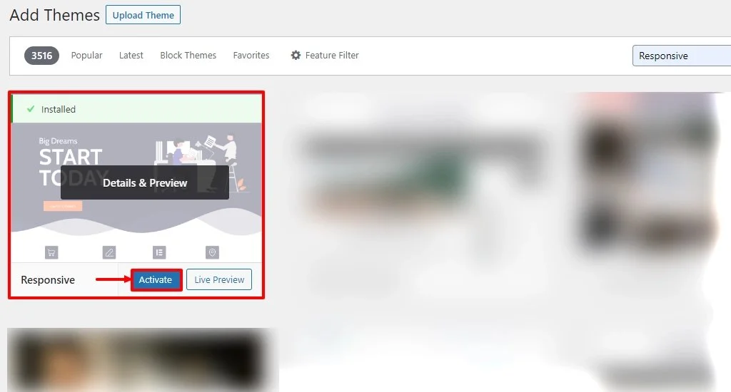 Activating Responsive theme