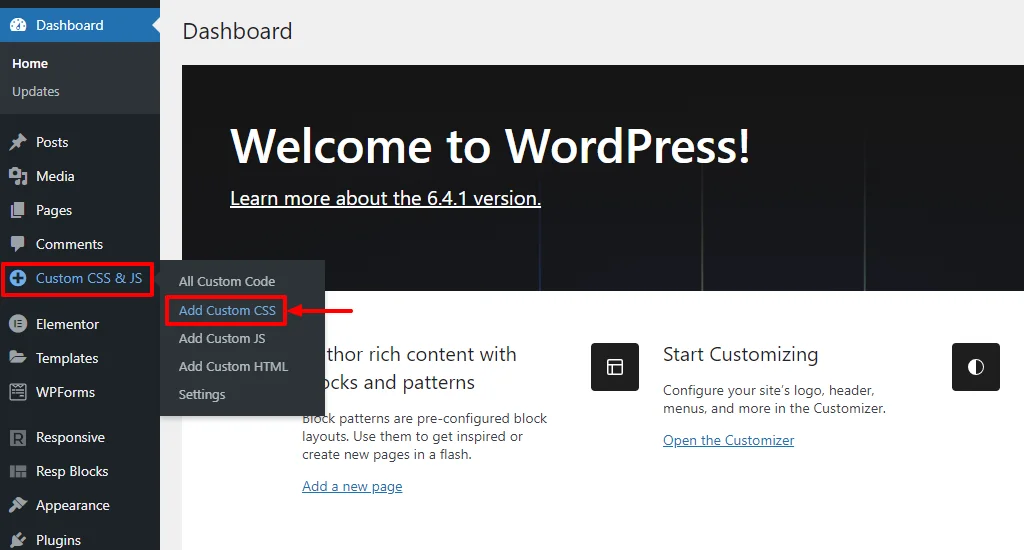 Clicking on Add Custom CSS option