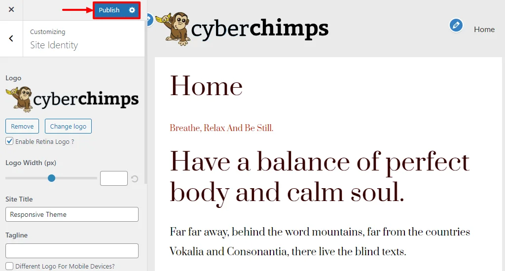 Clicking publish button