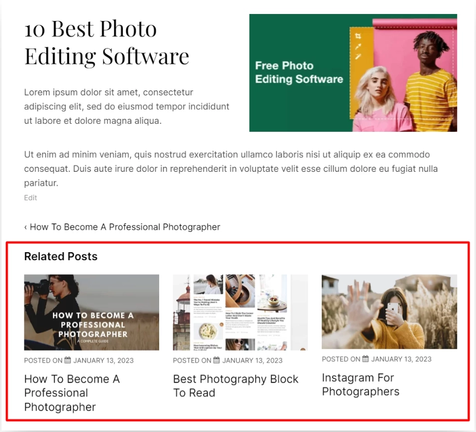 Related posts feature Related post feature