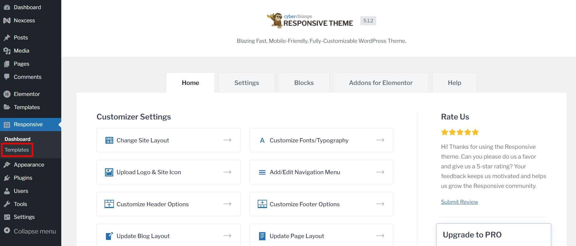 Go to Resposnive > Templates