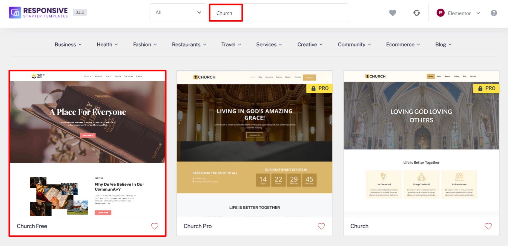 Search for church template
