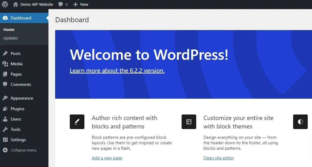 WordPress dashboard