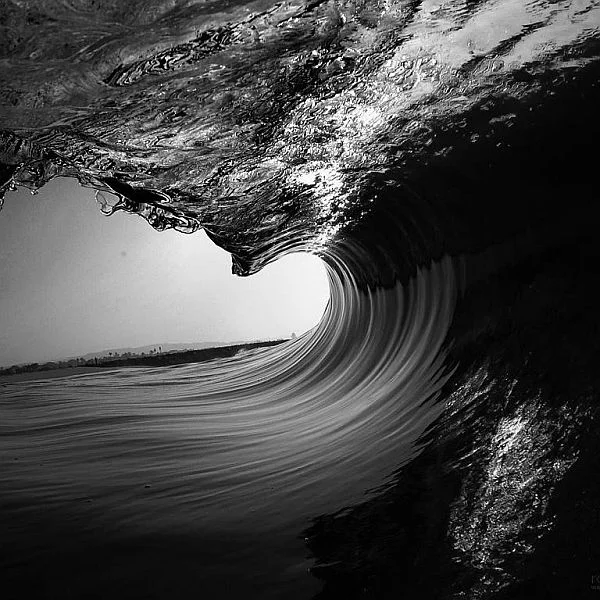 black and white photo of a sea wave