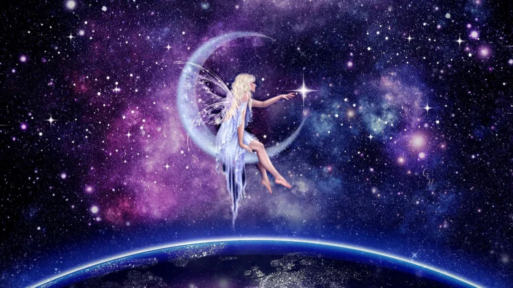 Fairytale-wallpaper-10 wallpaper of a fairy sitting on the moon
