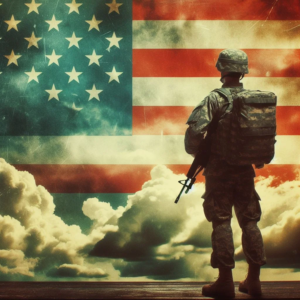 military themed illustration with American flag