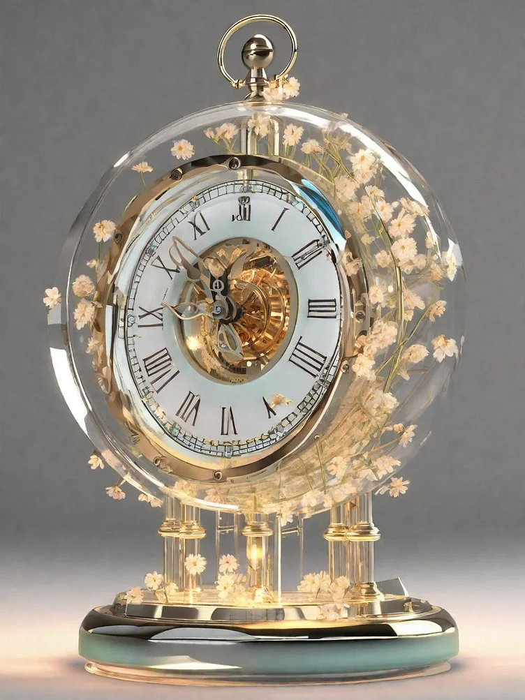 Clock-vector-10 clear clock with flowers