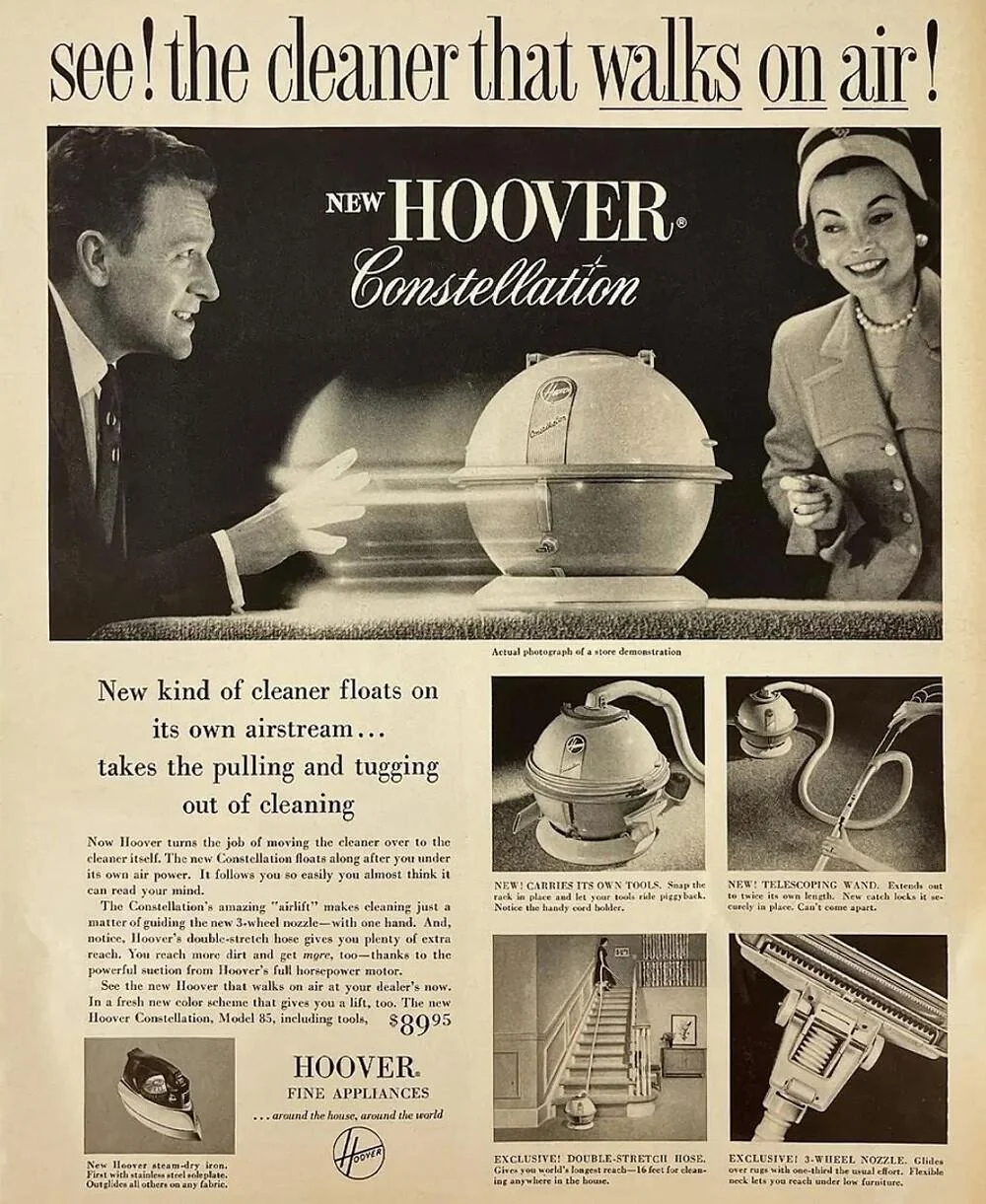 A Floating Vacuum Cleaner, retro futuristic artwork